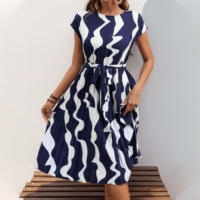 IVY | GEOMETRIC PRINT PLEATED DRESS