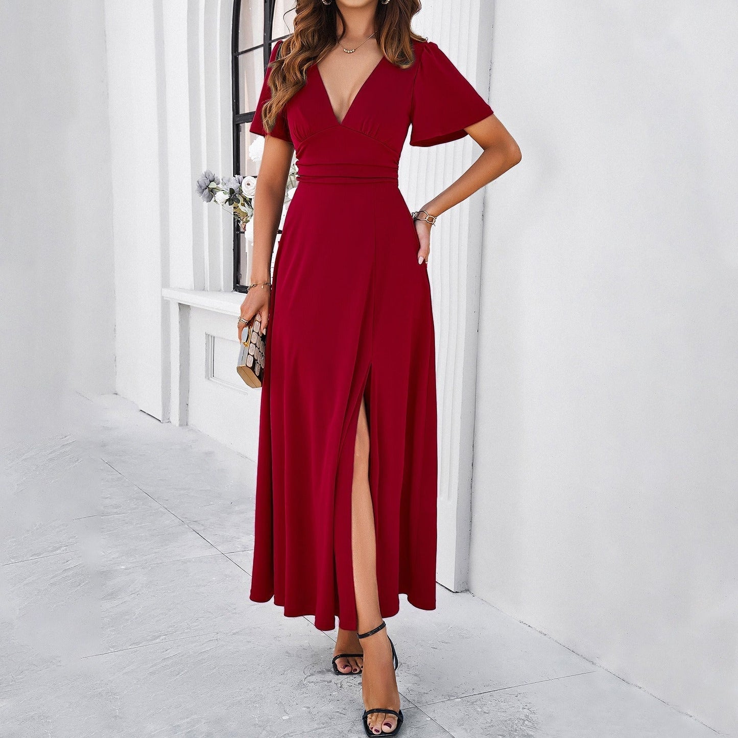 V-NECK SLIM DRESS