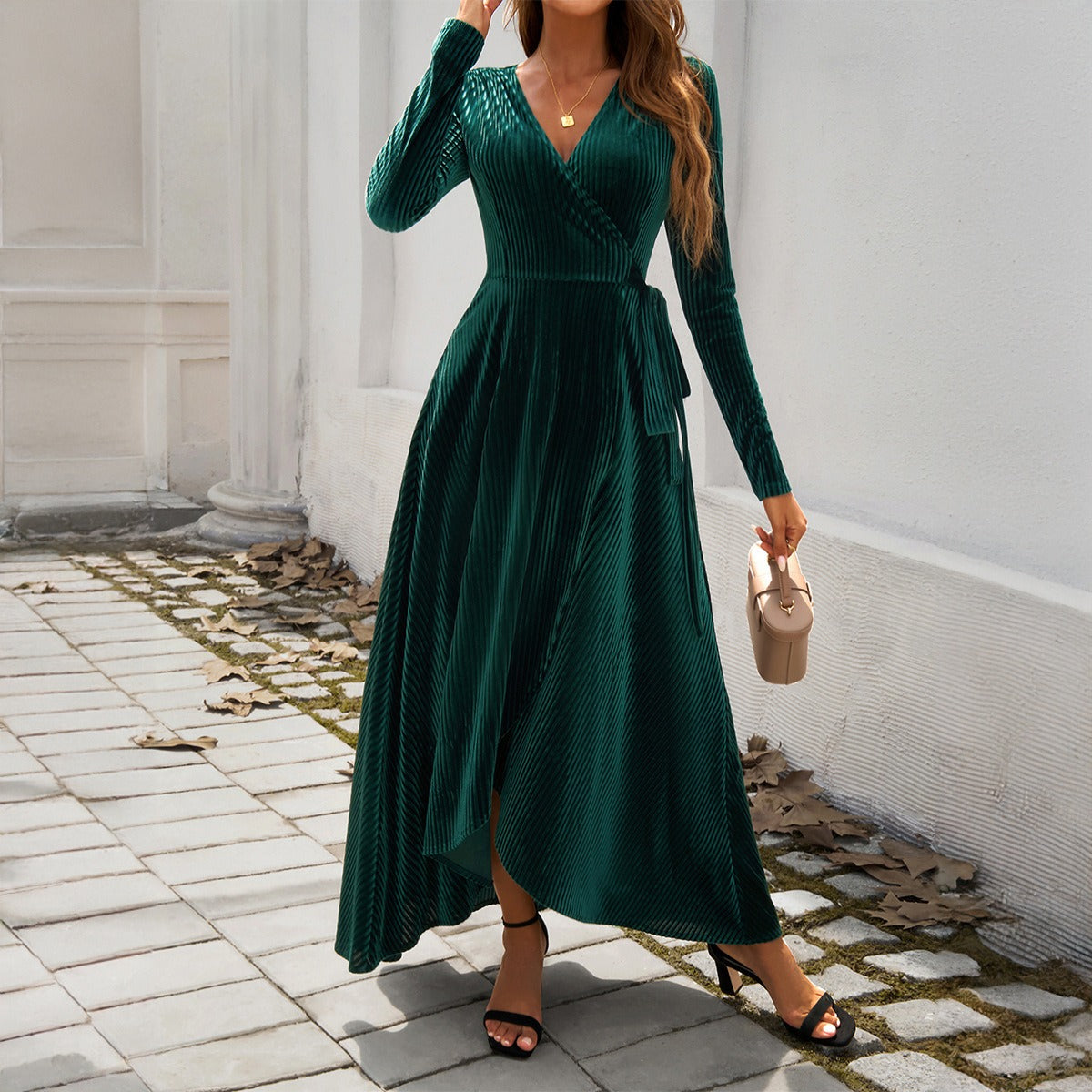 HIGH-WAIST SLIT V-NECK DRESS