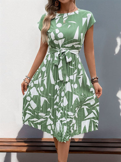 IVY | GEOMETRIC PRINT PLEATED DRESS