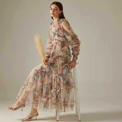 ESVEERA | ELEGANT FLORAL LONG DRESS