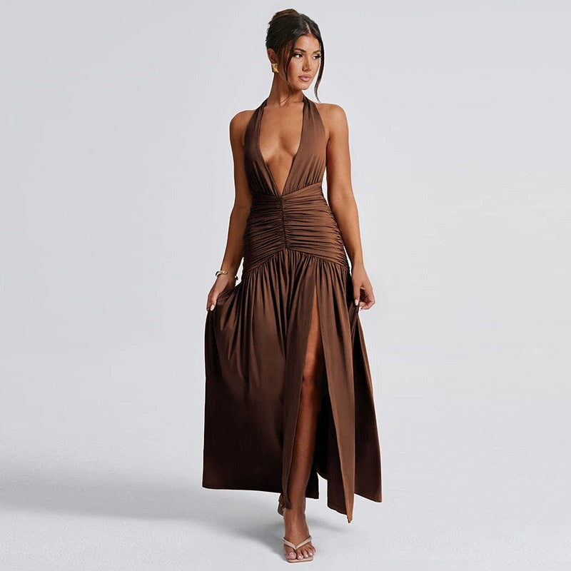 EVA | PLEATED DRESS WITH LONG V NECK