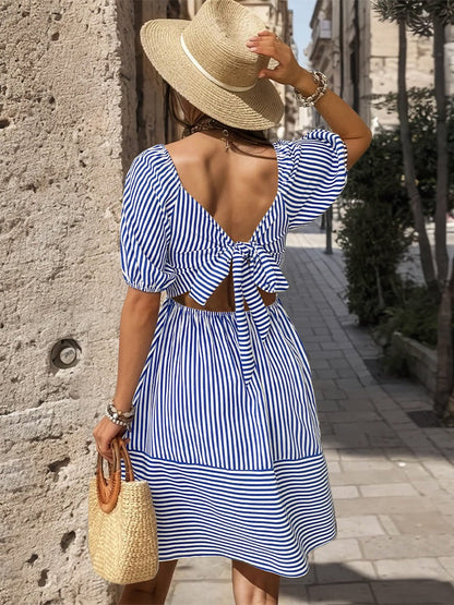 JEN | STRIPED SQUARE-NECK DRESS