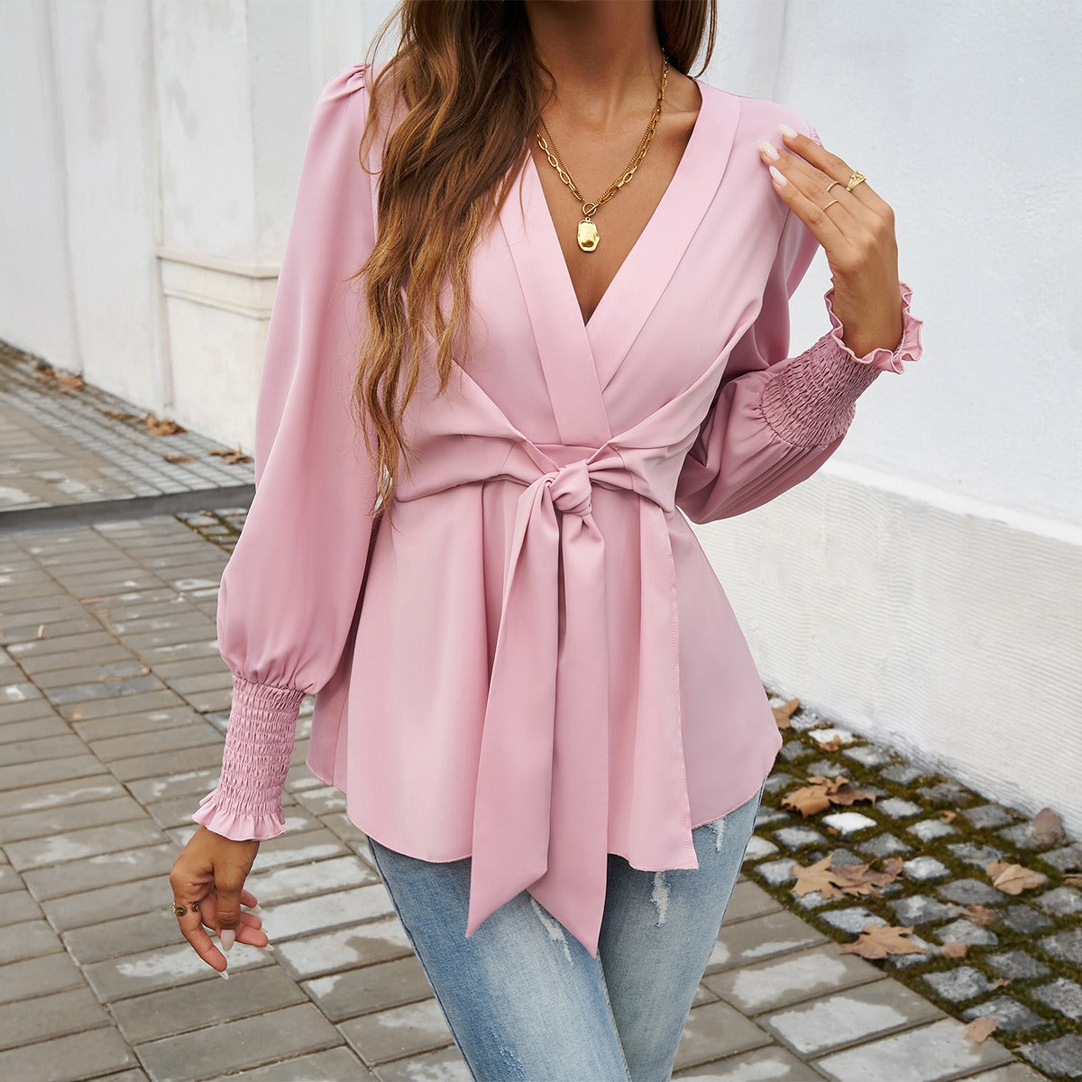 LONG-SLEEVE V-NECK TOP