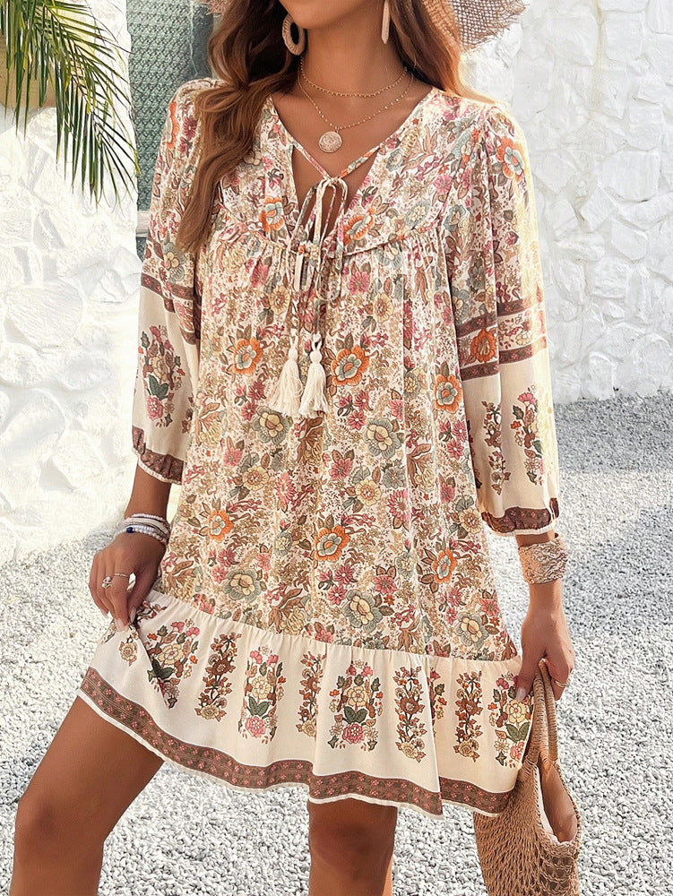 ANGE BOHO-CHIC CASUAL PRINTED DRESS