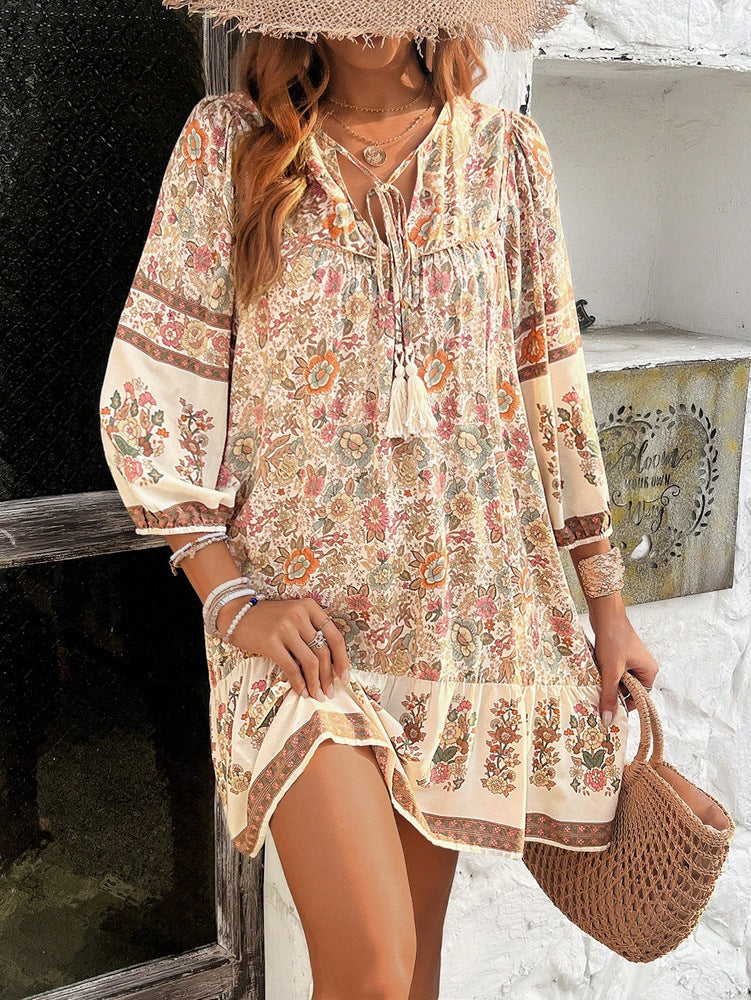 ANGE BOHO-CHIC CASUAL PRINTED DRESS